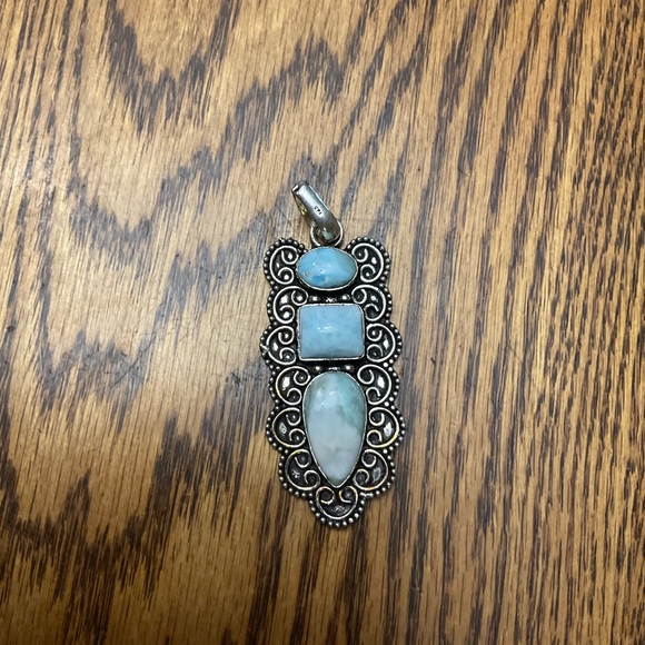 BLUE GEMSTONES PENDANT .925 SILVER OVERLAY HAND MADE IN INDIA - Picture 1 of 3